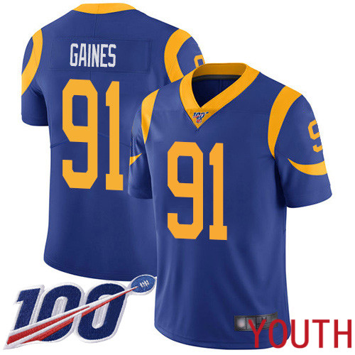 Los Angeles Rams Limited Royal Blue Youth Greg Gaines Alternate Jersey NFL Football #91 100th Season Vapor Untouchable